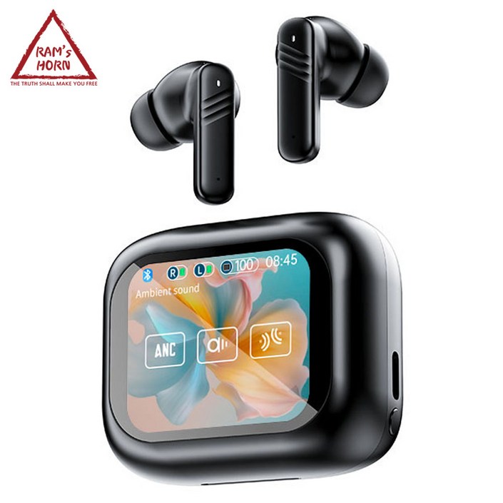 램스혼 터치스크린 무선 이어폰 노이즈캔슬링 블루투스 5.4, 블랙