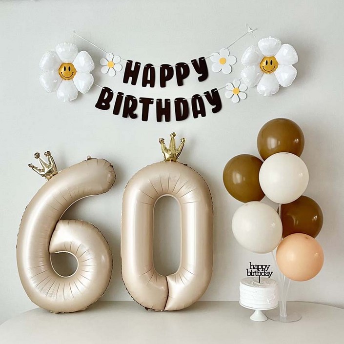 연지마켓 환갑이벤트 데이지 숫자 풍선 환갑 칠순 생일 파티 용품 세트, 1세트, 베이지60풍선다발 연지마켓 환갑이벤트 데이지 숫자 풍선 환갑 칠순 생일 파티 용품 세트, 1세트, 베이지60풍선다발