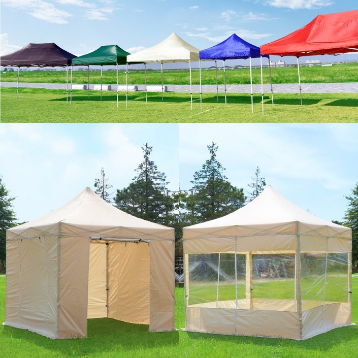 세모천막 접이식 캐노피 천막 행사용 이동식 테라스 바람막이 옥상 포차, 브라운