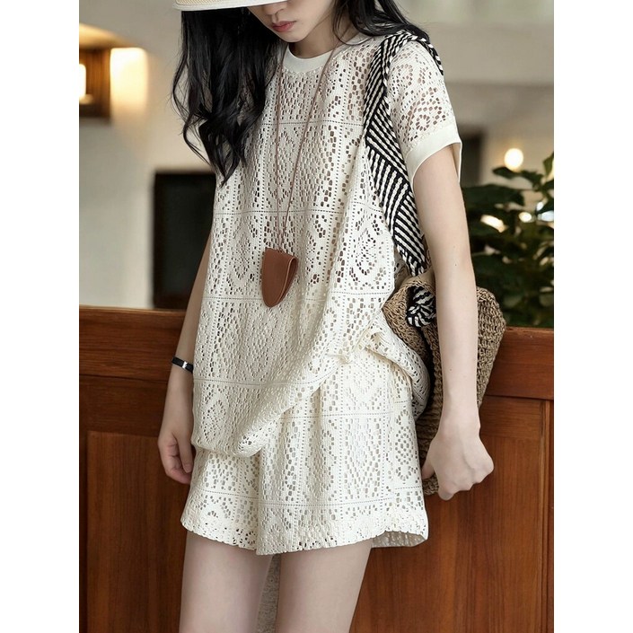 셋업 코디세트 팬츠 휴양지 자켓 와이드팬츠 반바지 밴딩 반팔 트위드