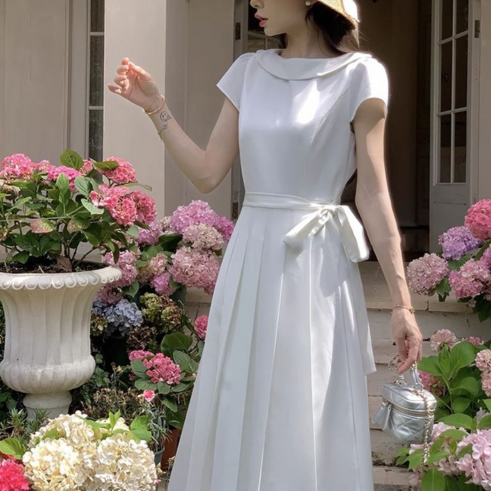 여성 프렌치 소프트 스트링 보트넥 원피스 여름 B38Z25 잇템1