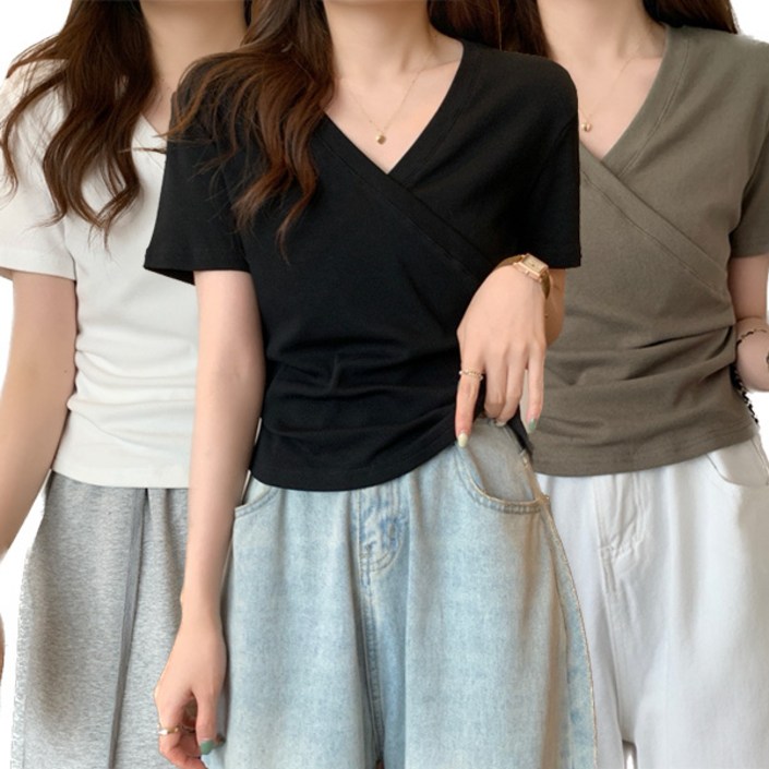 WYP9939 사선 시보리 라인 무지 반팔 티셔츠 3p