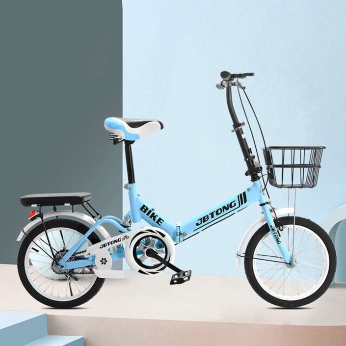 어린이 자전거 경량 접이식 고탄소강 프레임 안전 민감 리어 홀드 브레이크 확장 타이어 16 인치, 01 blue_01 16 inch