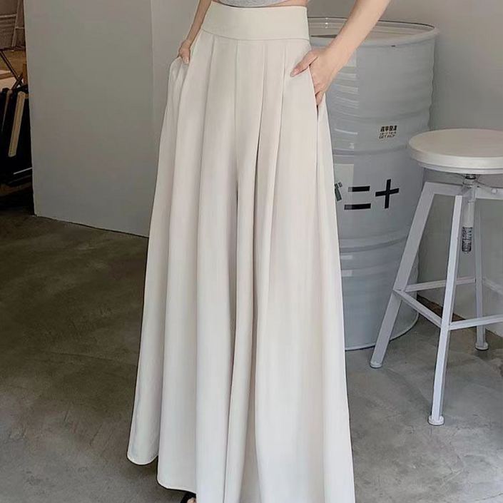 TIMEPURE 여자 와이드 치마바지 봄여름 얇은 플리츠 정장바지 하이웨이스트 날씬해 캐주얼 바지 롱기장 와이드 치마바지