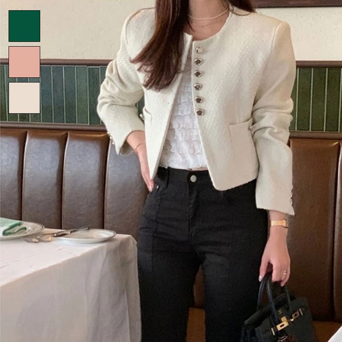 여성 트위드 크롭 미니멀 오피스 자켓