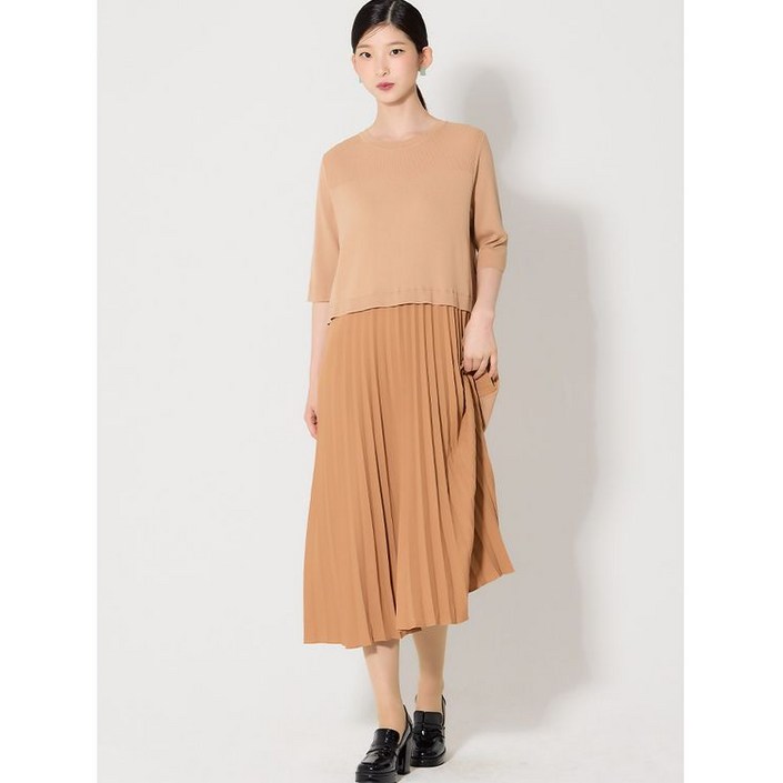 ★하프 한정 수량★ 오조크OZOC 플리츠 우븐배색 니트 롱원피스 택가격 159000원 330203