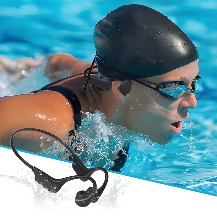 CCAGU골전도 블루투스 이어폰 오픈형 IP68 방수 32G 메모리 내장 무선 수영 이어폰, 블랙