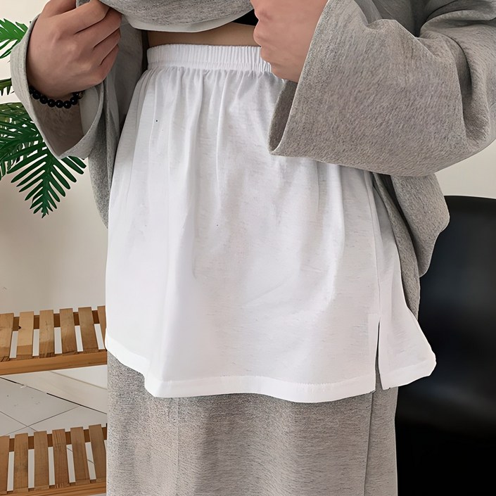 허리2334 맨투맨필수템빅사이즈옆트임 스커트 페이크레이어드티허리밴딩반팔티반팔레이어드후드페이크