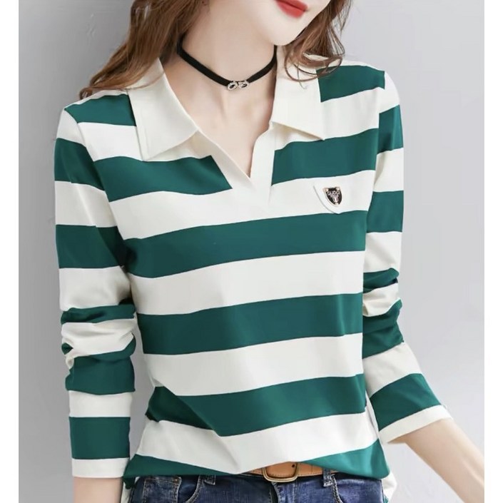 휠렉스 여성 카라넥 스트라이프 긴팔 티셔츠 JT30