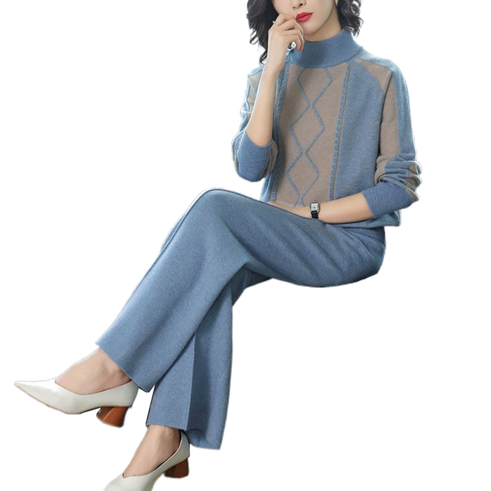 셀럽당 가을 니트 와이드 팬츠 세트 여 빅사이즈 가을 겨울 캐주얼 패션 투피스H02576