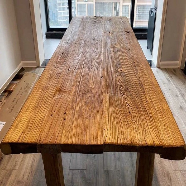 복고풍 고재 테이블 통원목 카페 레트로 슬랩 책상 가구 다이닝 식당