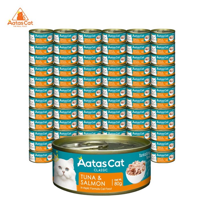 아타스 프리미엄 고양이 습식 주식캔, 혼합참치살몬연어, 80g, 72개