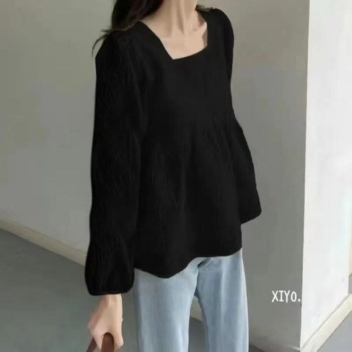 비아이와이 여성 가을 스퀘어넥 루즈핏 벌룬소매 긴팔 블라우스  DH1194