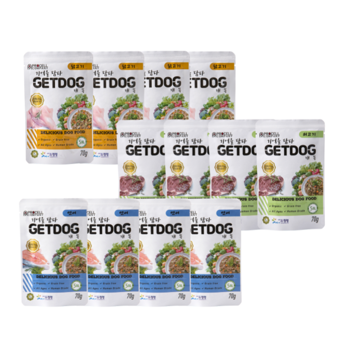베러펫 개똑 강아지 습식사료 주식 파우치 닭고기+소고기+연어 70g, 12개