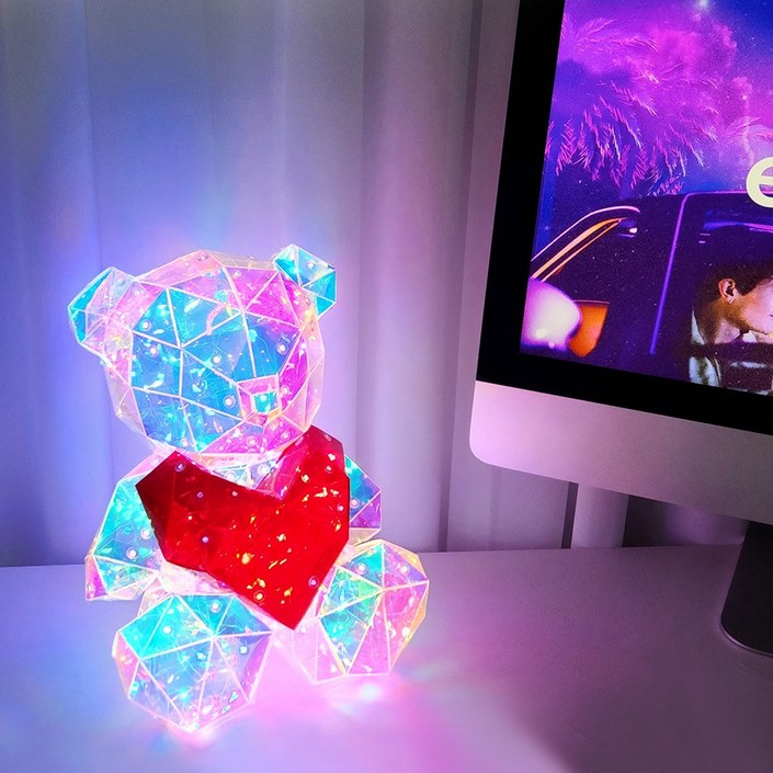 룸인커머스 LED 오로라 곰돌이 무드등 프리즘 하트베어 여친선물