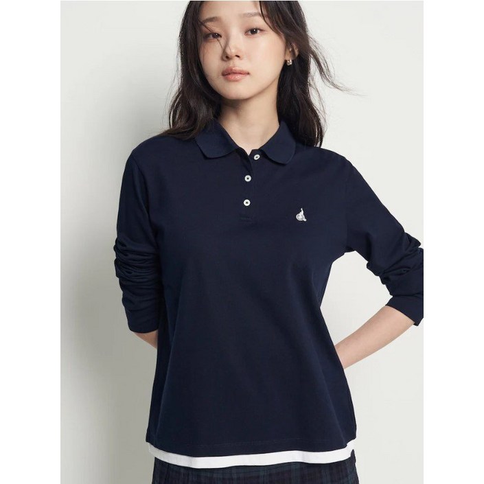 매장정품 빈폴레이디스 레이어드 디테일 긴소매 피케 티셔츠 네이비 감성 모던핏