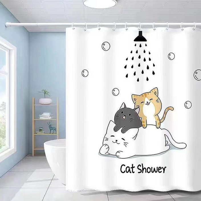 패브릭 욕실 샤워커튼 캣샤워  커튼링12p 세트, 혼합색상, 1개