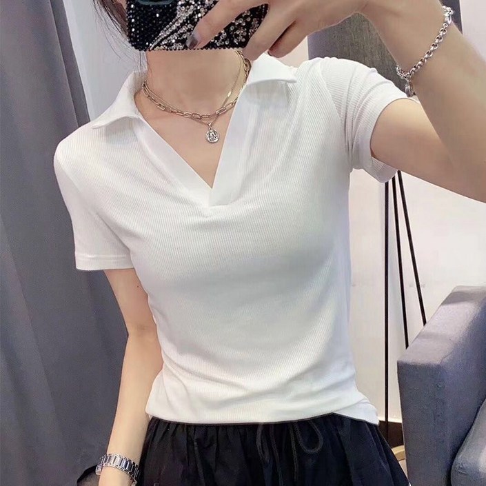 여름 칼라 반팔 티 여 슬림 반팔 상의 여름 칼라 반팔 티 여 슬림 반팔 상의