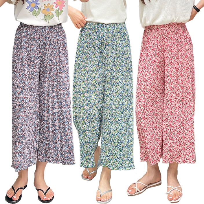 하바우 여성 꽃주름 8부 여름 아이스 쿨 냉감 몸빼바지 3종 세트