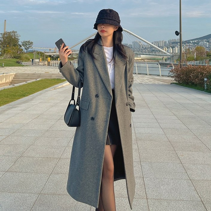국내 자체 제작당일 발송 울 혼방 모직 누빔 롱 더블 코트 자켓
