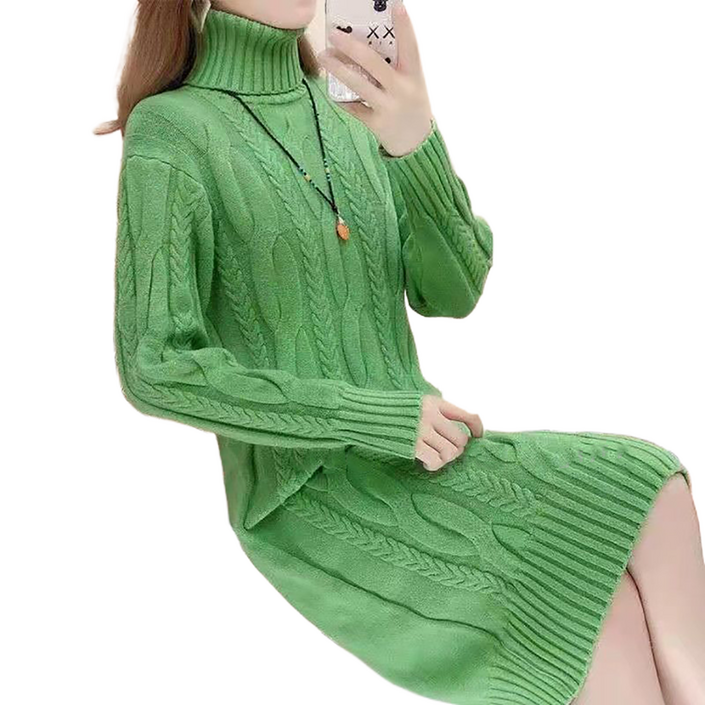 셀럽당 터틀넥 여 추동 루즈핏 미디 니트 롱 원피스