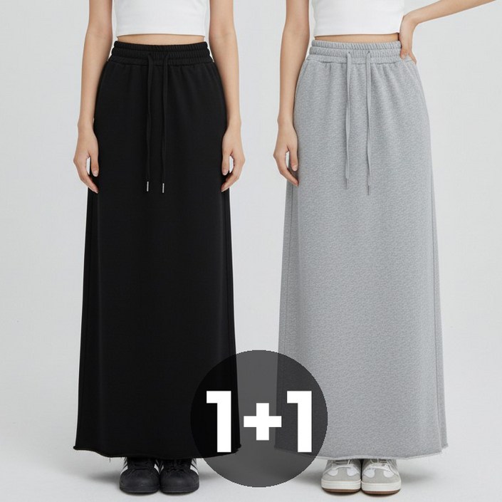 더그랜 여성 밴딩 롱 스커트 H라인 트레이닝 맥시 치마, 2종세트