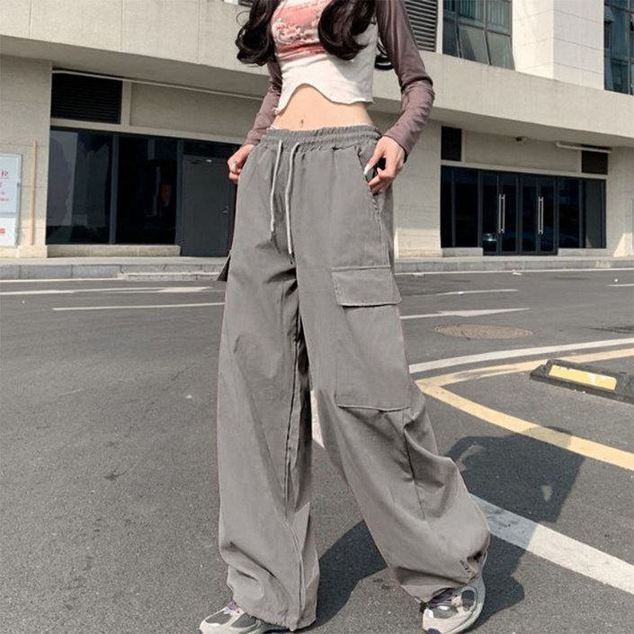 S100504C 스밀리 여성 얇은 시원한 느낌 카고 밴딩 와이드 팬츠