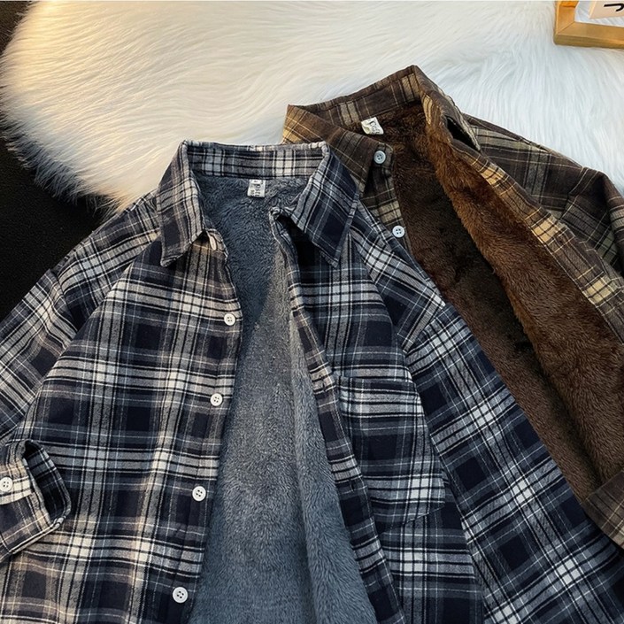 체크 기모 셔츠 후리스 따뜻한 남방 융털 빅사이즈