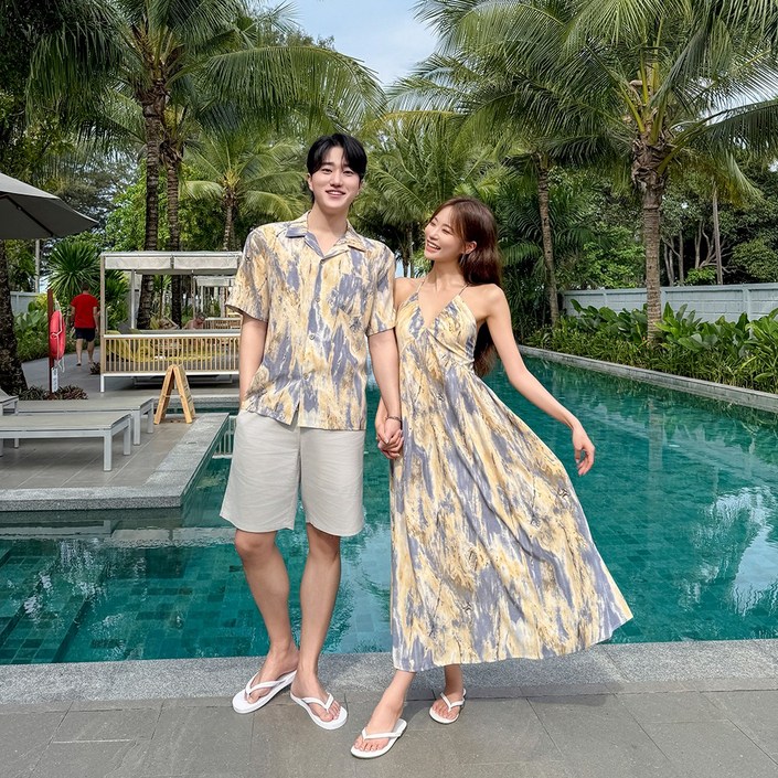 [44~77] 코타키나발루 일몰 광채 휴양지 커플룩 신혼여행 여름 바캉스 허니문 하와이안 시밀러룩 세트 휴가 여행용