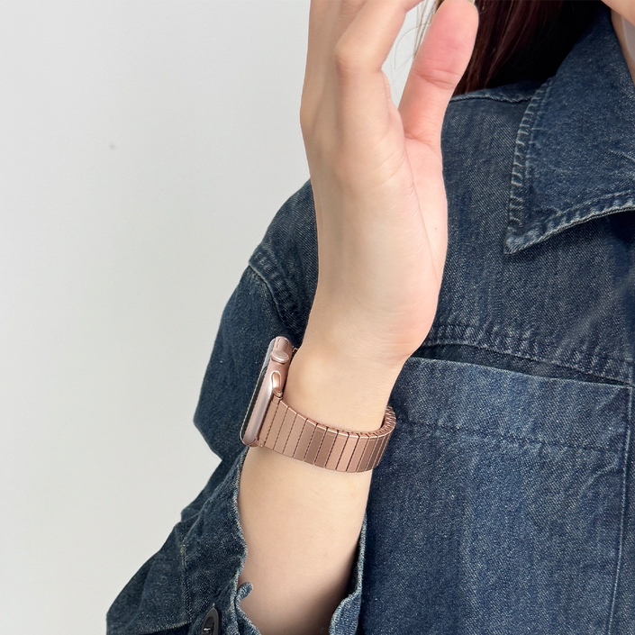 OULUOQI 애플워치 호환 메탈 밴드 스트랩  탄성 메탈 밴드