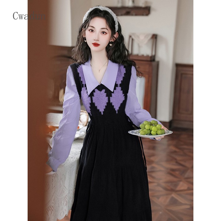 Cwadun 봄 가을 여성 긴팔 원피스 MA254