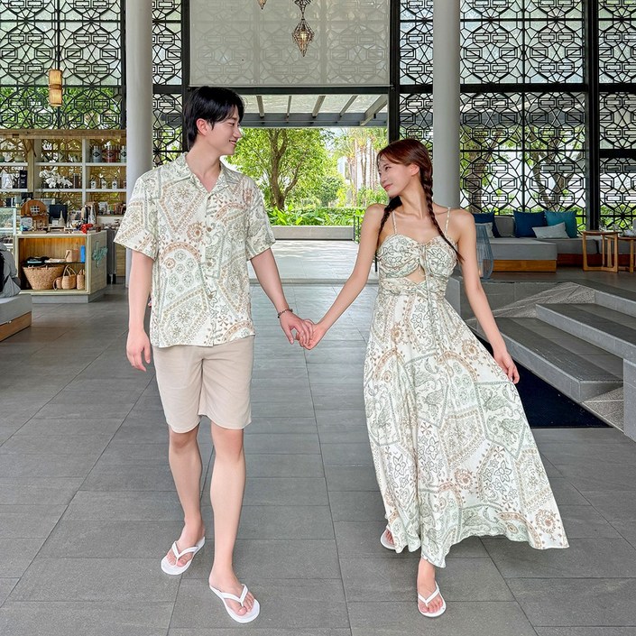 4477 로맨스 증명 휴양지 커플룩 신혼여행 여름 바캉스 허니문 하와이안 시밀러룩 세트 휴가 여행용