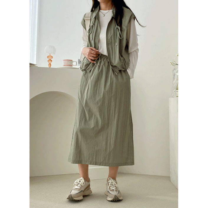 키메라제이 집업바스락 아노락 조끼 스커트 셋업 투피스 세트 4color