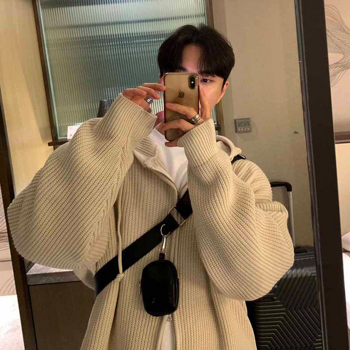 스타일닥터  남성 더블 집업 후드 니트 카디건  루즈핏 니트 코트 잘 패션 맨투맨