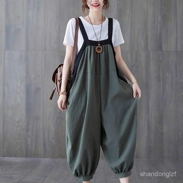 해피유통 빅사이즈 여름용 쿨링 패치 멜빵바지 슬림해 보이는 멜빵 점프슈트 SHM003