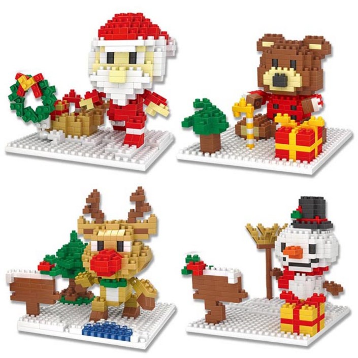 크리스마스 트리 눈사람 산타 장식 어린이 장난감 선물 4종세트 블럭, 1. 크리스마스 나노블록4종 20231208