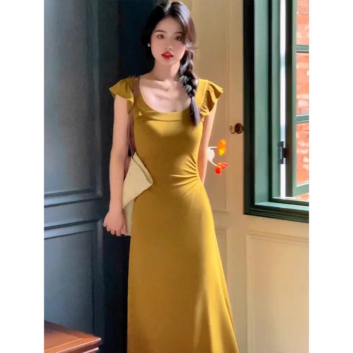 프렌치 훌 소매 조거 원피스