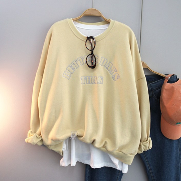 달콩 여성 빅사이즈 루즈핏 긴팔티 THAN자수오버핏맨투맨