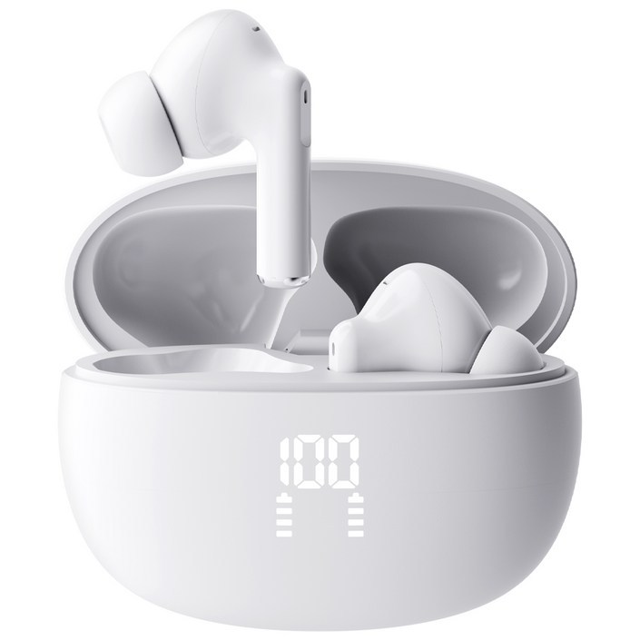 프랑스 톰슨 ENC 노이즈 캔슬링 LED 블루투스 6.0 이어폰 무선 방수, 화이트 TBE-201W