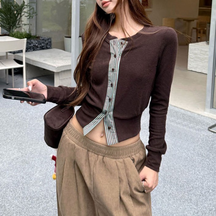 대박난박양 배색 크롭 슬림핏 가디건