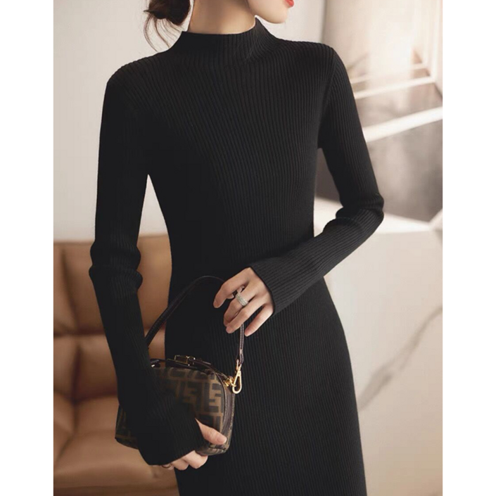 여성 원피스 연말룩 모임룩 상견례룩 하객룩 니트 미드 원피스