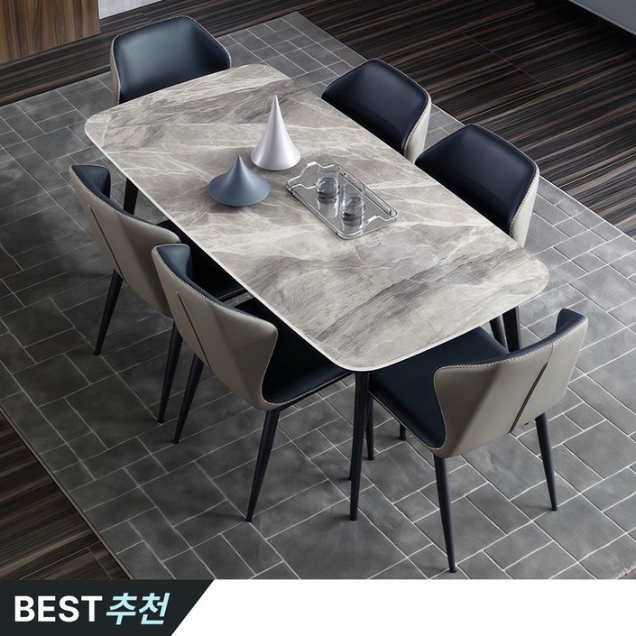 세라미엘 북유럽풍 세라믹식탁 6인용식탁 포세린 4인용세라믹식탁 대리석 식탁세트, 식탁6인의자포함