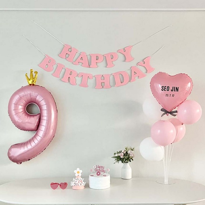 연지마켓 생일가랜드 생일 파티 용품 세트 숫자 하트 풍선 자유레터링, 1세트, 핑크 연지마켓 생일가랜드 생일 파티 용품 세트 숫자 하트 풍선 자유레터링, 1세트, 핑크