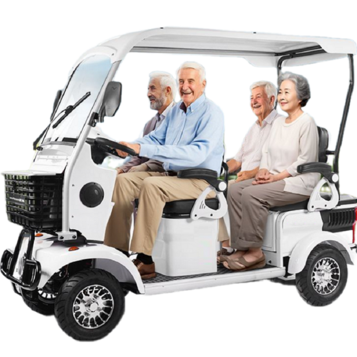 아트테크 지붕형 캐노피 사륜 2인3인4인용 완조립 직접배송 화물겸용 전동스쿠터 전동휠체어대체 방한 레인커튼커버 어르신 노인 장애인 전기차 등하원 레저 쇼핑 효도 용 명절 선물, 화이트, 800W20A화물겸용추가비X