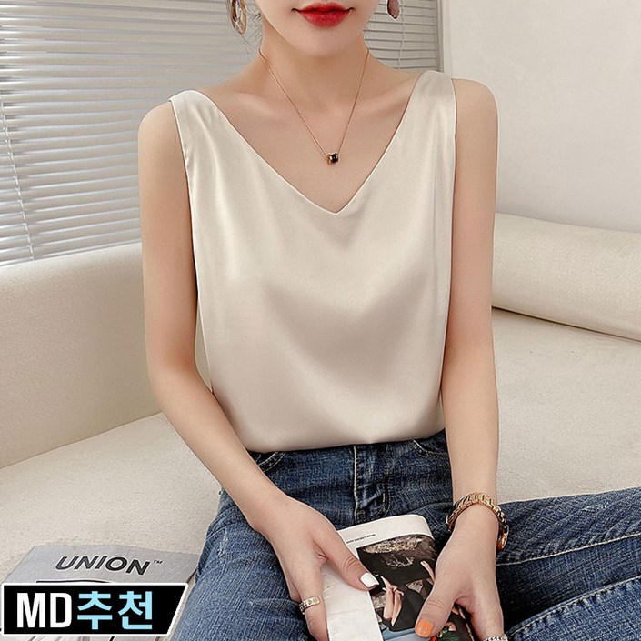 와우MD 여름 실키 브이넥 백 스트랩 민소매 이너 나시 블라우스