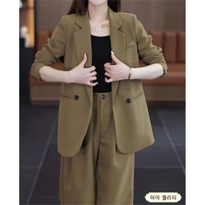 봄 여성 직업용 빅사이즈 정장 세트 루즈핏 슬림핏 캐주얼 직업 다양한 체형 편안 환경 스타일 코트 와이드 팬츠 투피스 세련 일상적인 업무 환경 출근룩