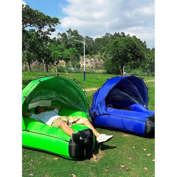 훈크 휴대용 캠핑 야외 에어소파 에어매트 싱글 에어쇼파 에어침대 의자 빈백, 햇빛 가리개소파 파란색
