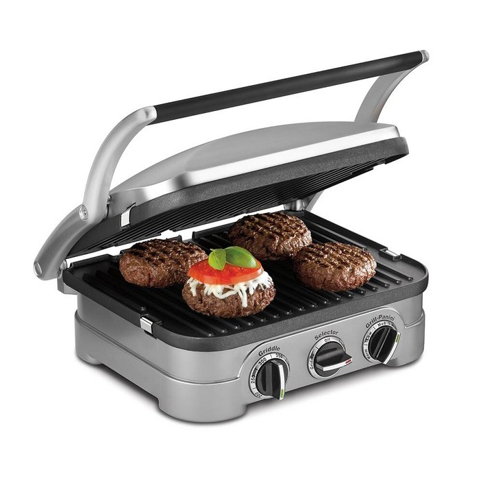 Cuisinart Griddler 실내 그릴, 파니니 프레스, 샌드위치 메이커 등, 5in1 그릴링, 식기세척기 사용 가능 논스틱 요리 접시, GR4NNAS, 스테인리스