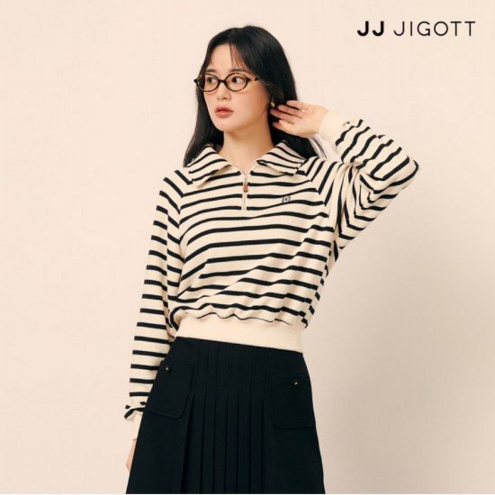 JJ지고트 스트라이프 집업 칼라 티셔츠 GP9P0TS901 306145