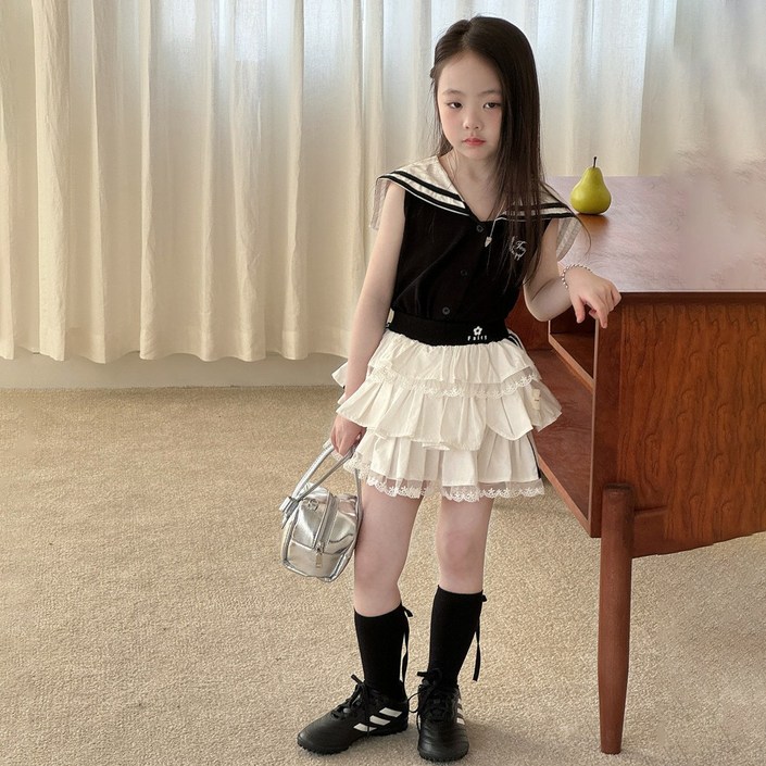 메이징키즈 주니어 여아 여름 캉캉치마 스쿨룩 상하복 세트